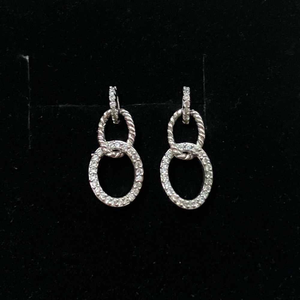 Silver Tone Pave Links Stud Earrings